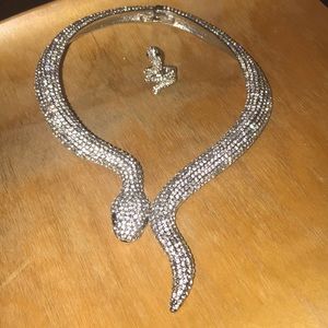 Gem snake choker with matching ring.